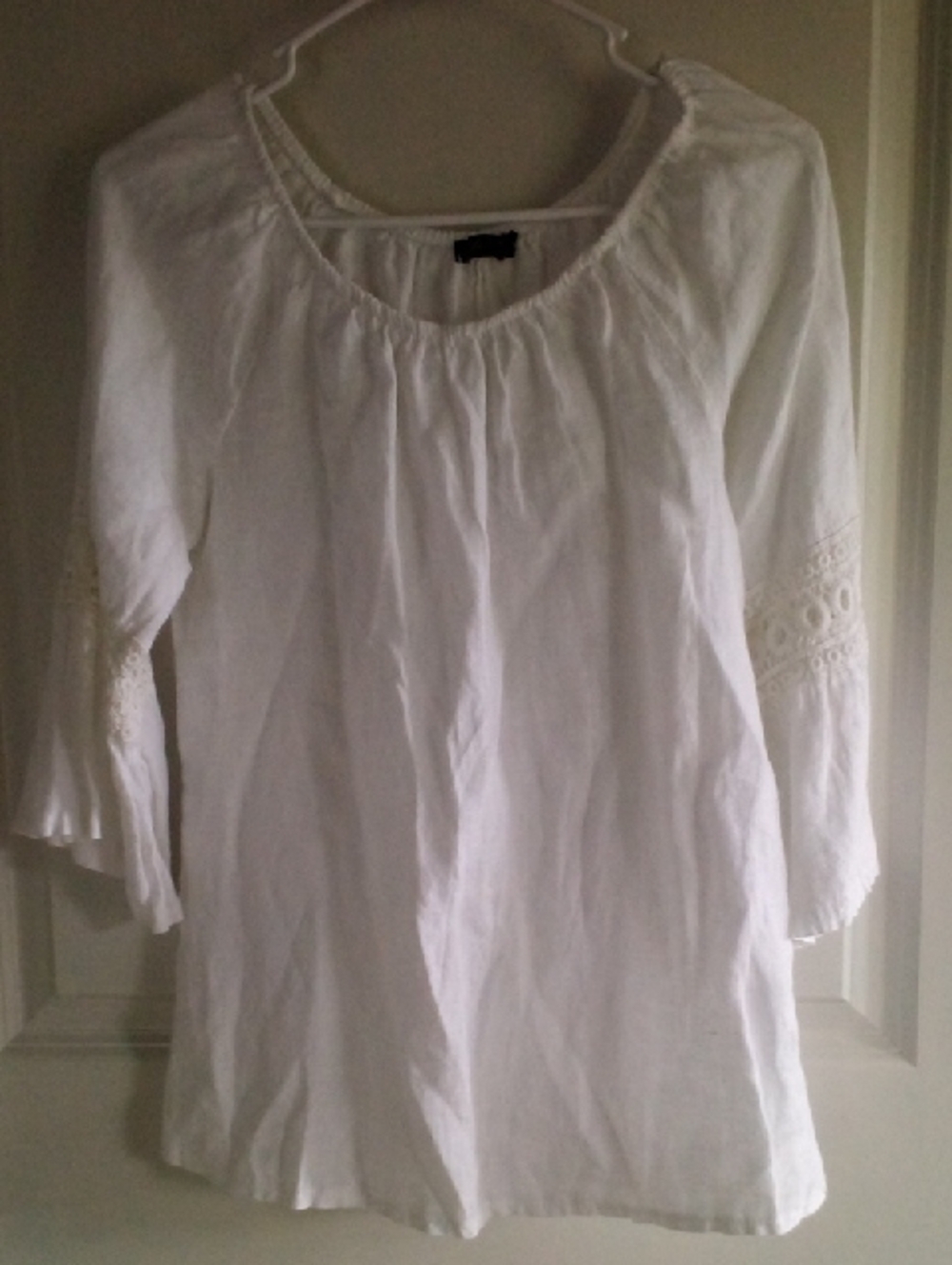 Women's White Boho Tunic Blouse with Lace Sleeve Detail Made In Italy